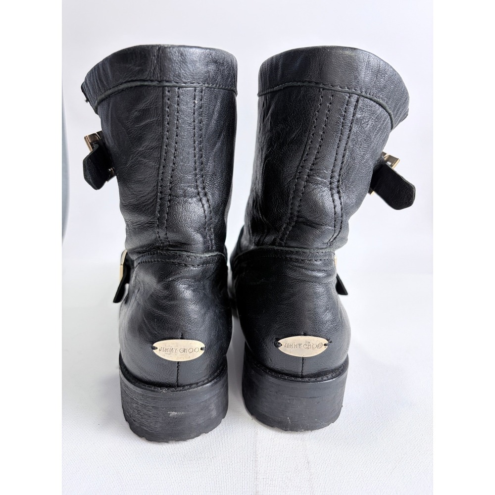 Jimmy Choo Black Leather Biker Boots Buckle Moto Italy EU 40.5 US 9.5 - Picture 3 of 16